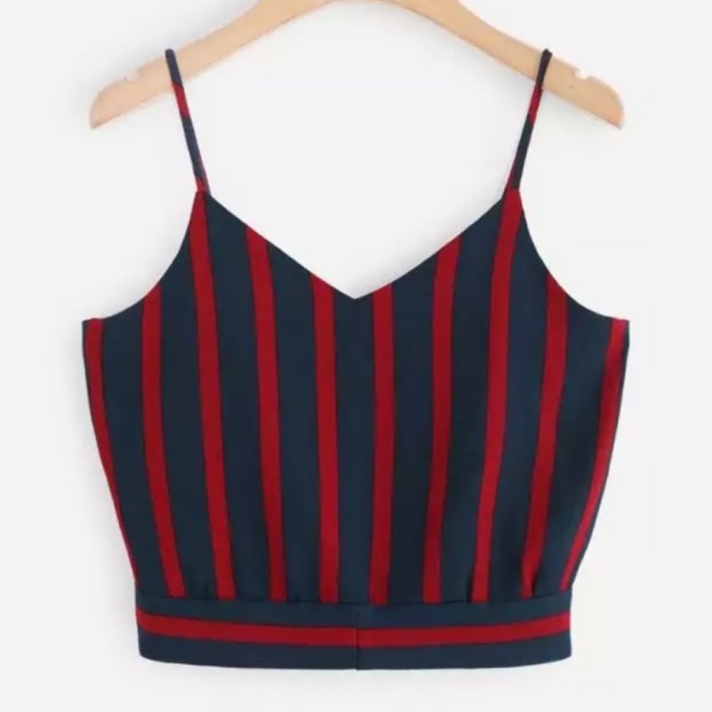 Striped V-neck Cropped Tank with Tie Back S/M/L - Picture 2 of 7